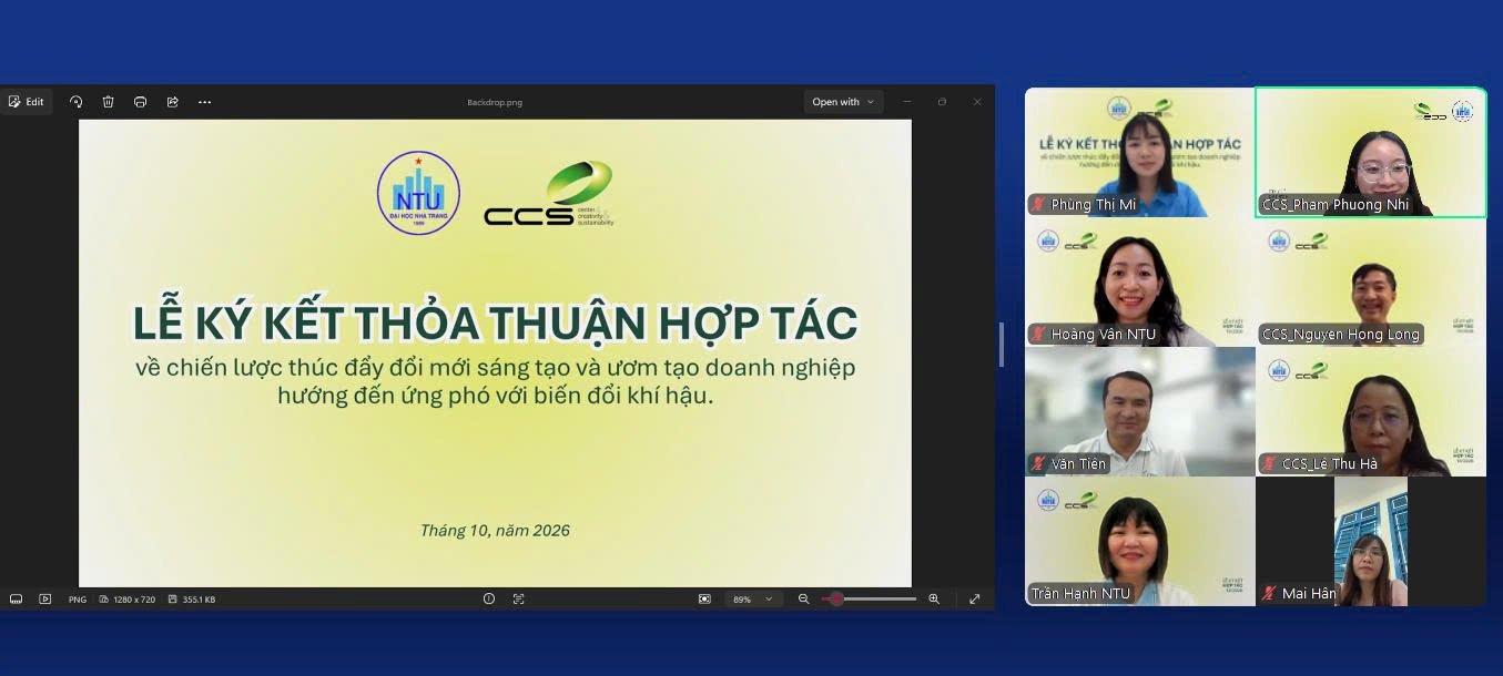 Trung tâm Đổi mới sáng tạo, Trường Đại học Nha Trang hợp tác thúc đẩy đổi mới sáng tạo và ươm tạo doanh nghiệp hướng đến ứng phó với biến đổi khí hậu.